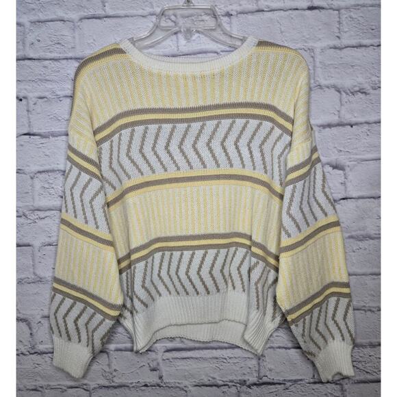 Skylar Sweaters - Vintage skylar retro yellow brown striped pullover sweater women's Large.